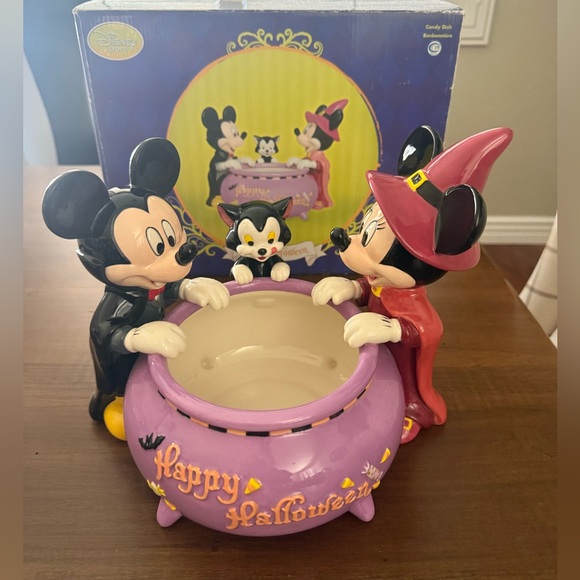 Disney Store Halloween Mickey Minnie Mouse Figaro Dish Candy Bowl Ceramic.